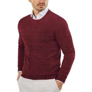 imageCOOFANDY Mens Crew Neck Sweater Slim Fit Lightweight Sweatshirts Knitted Pullover for Casual Or Dressy WearDark RedBlack Twotone Colors