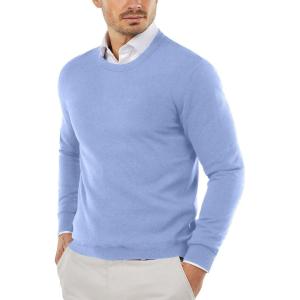 imageCOOFANDY Mens Crew Neck Sweater Slim Fit Lightweight Sweatshirts Knitted Pullover for Casual Or Dressy WearEthereal Blue