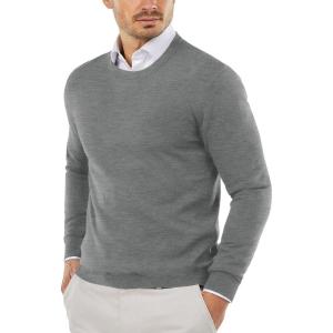 imageCOOFANDY Mens Crew Neck Sweater Slim Fit Lightweight Sweatshirts Knitted Pullover for Casual Or Dressy WearGrey