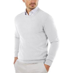 imageCOOFANDY Mens Crew Neck Sweater Slim Fit Lightweight Sweatshirts Knitted Pullover for Casual Or Dressy WearWhite