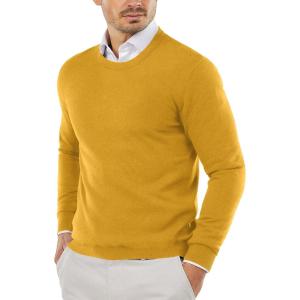 imageCOOFANDY Mens Crew Neck Sweater Slim Fit Lightweight Sweatshirts Knitted Pullover for Casual Or Dressy WearYellow