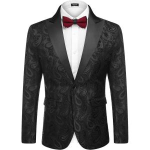 imageCOOFANDY Mens Floral Tuxedo One Button Luxury Shiny Blazer Dinner Party Prom Wedding Suit JacketBlack Paisley