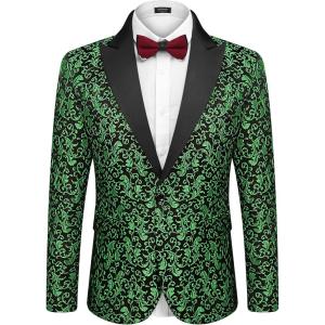 imageCOOFANDY Mens Floral Tuxedo One Button Luxury Shiny Blazer Dinner Party Prom Wedding Suit JacketGreen Floral