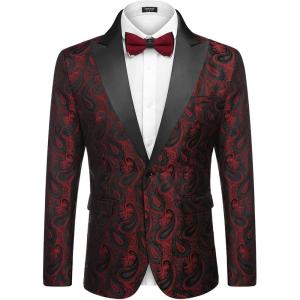 imageCOOFANDY Mens Floral Tuxedo One Button Luxury Shiny Blazer Dinner Party Prom Wedding Suit JacketRed Paisley