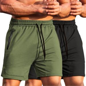 imageCOOFANDY Mens Gym Workout Shorts Athletic Training Shorts Fitted Weightlifting Bodybuilding Shorts with Zipper Pockets2 Pack BlackArmy Green