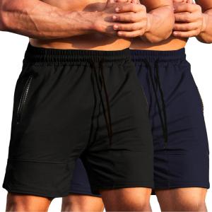 imageCOOFANDY Mens Gym Workout Shorts Athletic Training Shorts Fitted Weightlifting Bodybuilding Shorts with Zipper Pockets2 Pack BlackNavy Blue