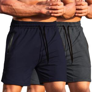 imageCOOFANDY Mens Gym Workout Shorts Athletic Training Shorts Fitted Weightlifting Bodybuilding Shorts with Zipper Pockets2 Pack Navy BlueDark Grey