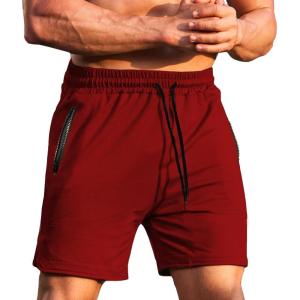 imageCOOFANDY Mens Gym Workout Shorts Athletic Training Shorts Fitted Weightlifting Bodybuilding Shorts with Zipper PocketsRed
