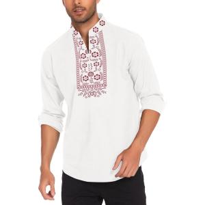 imageCOOFANDY Mens Henley Shirt Vyshyvanka Long Sleeve African Print Shirts Casual Zip Up Cotton Linen Beach Hippie ShirtFloral Print
