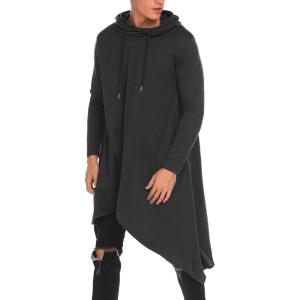 imageCOOFANDY Mens Hooded Poncho Cape Cloak Casual Asymmetric Hem Hoodie SweatshirtsBlack