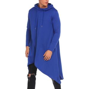 imageCOOFANDY Mens Hooded Poncho Cape Cloak Casual Asymmetric Hem Hoodie SweatshirtsSnorkel Blue