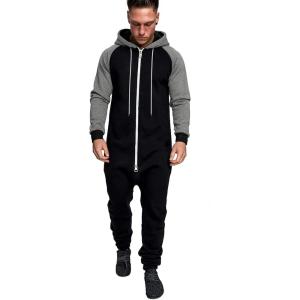 imageCOOFANDY Mens Jumpsuit Onesie Rompers Drawtsring Hooded Full Zip One Piece Tracksuit with PocketsBlack  Grey