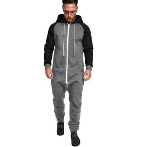 imageCOOFANDY Mens Jumpsuit Onesie Rompers Drawtsring Hooded Full Zip One Piece Tracksuit with PocketsMid Grey Textile  Black