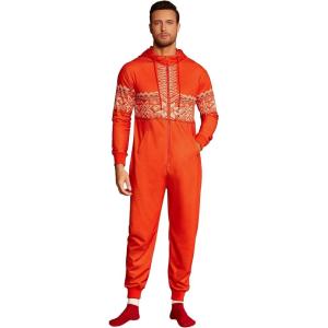 imageCOOFANDY Mens Jumpsuit Onesie Rompers Drawtsring Hooded Full Zip One Piece Tracksuit with PocketsRed Christmas