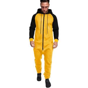 imageCOOFANDY Mens Jumpsuit Onesie Rompers Drawtsring Hooded Full Zip One Piece Tracksuit with PocketsYellow