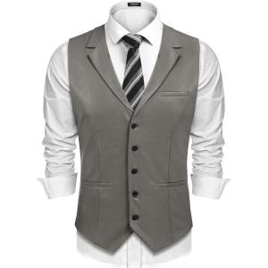 imageCOOFANDY Mens Leather Suit Vest Casual Western Vest Jacket Lightweight VNeck Dress WaistcoatsDark Grey