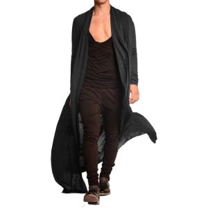 imageCOOFANDY Mens Lightweight Ruffle Shawl Collar Cardigan Open Front Long Length Drape Cape OvercoatDark Grey