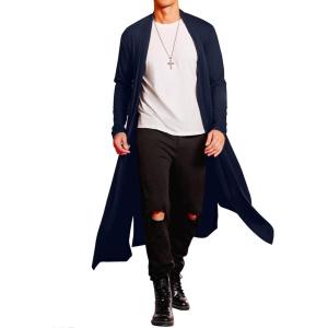 imageCOOFANDY Mens Lightweight Ruffle Shawl Collar Cardigan Open Front Long Length Drape Cape OvercoatNavy Blue