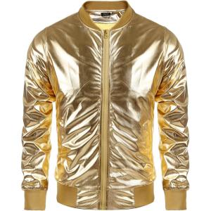 imageCOOFANDY Mens Metallic Jacket 70s Disco Party Varsity Jacket Zipup Baseball Bomber01gold