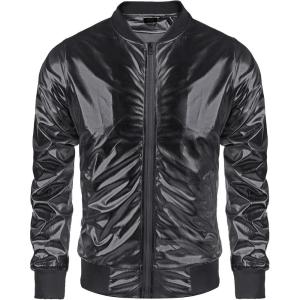 imageCOOFANDY Mens Metallic Jacket 70s Disco Party Varsity Jacket Zipup Baseball BomberBlack
