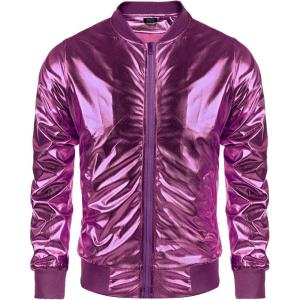 imageCOOFANDY Mens Metallic Jacket 70s Disco Party Varsity Jacket Zipup Baseball BomberLuxurious Purple