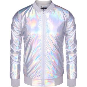 imageCOOFANDY Mens Metallic Jacket 70s Disco Party Varsity Jacket Zipup Baseball BomberMulticolored