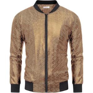 imageCOOFANDY Mens Metallic Jacket 70s Disco Party Varsity Jacket Zipup Baseball BomberRose Gold