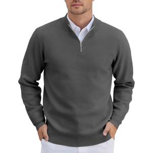 imageCOOFANDY Mens Quarter Zip Pullover Slim Fit Lightweight Knit Pullover Sweaters Casual Polo SweaterCharcoal