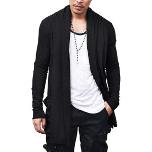 imageCOOFANDY Mens Ruffle Shawl Collar Cardigan Open Front Lightweight Long Length Drape Cape Overcoat with PocketsBlack