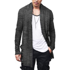 imageCOOFANDY Mens Ruffle Shawl Collar Cardigan Open Front Lightweight Long Length Drape Cape Overcoat with PocketsHeather Black