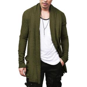 imageCOOFANDY Mens Ruffle Shawl Collar Cardigan Open Front Lightweight Long Length Drape Cape Overcoat with PocketsOlive Green