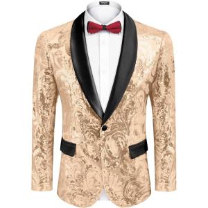 imageCOOFANDY Mens Sequin Blazer Sparkly Glitter Jacket Shiny Floral Suit Jacket Stylish Party Wedding Banquet Prom TuxedoRose Gold