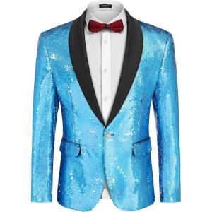 imageCOOFANDY Mens Shiny Sequin Blazer Tuxedo Party Dinner Prom One Button Suit JacketBlue2