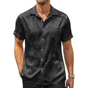 imageCOOFANDY Mens Silk Button Down Short Sleeve Shirt Satin Dress Shirts Summer Beach Wedding Shirt01 Black