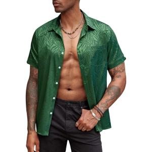 imageCOOFANDY Mens Silk Button Down Short Sleeve Shirt Satin Dress Shirts Summer Beach Wedding Shirt02 Deep Green