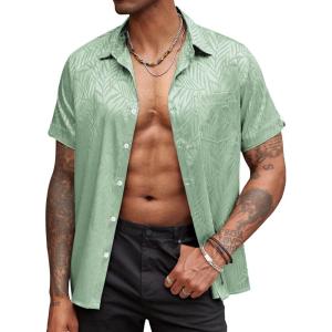 imageCOOFANDY Mens Silk Button Down Short Sleeve Shirt Satin Dress Shirts Summer Beach Wedding ShirtLight Green