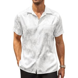 imageCOOFANDY Mens Silk Button Down Short Sleeve Shirt Satin Dress Shirts Summer Beach Wedding ShirtWhite