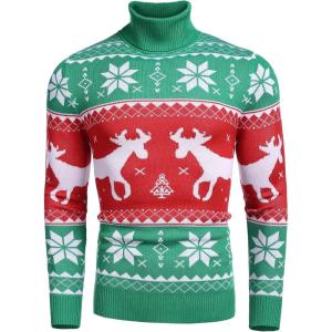 imageCOOFANDY Mens Slim Fit Turtleneck Sweater Casual Knitted Twisted Pullover Solid SweatersChristmas Green