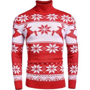 imageCOOFANDY Mens Slim Fit Turtleneck Sweater Casual Knitted Twisted Pullover Solid SweatersChristmas Red
