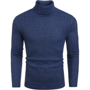 imageCOOFANDY Mens Slim Fit Turtleneck Sweater Casual Knitted Twisted Pullover Solid SweatersColorful Blue