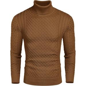 imageCOOFANDY Mens Slim Fit Turtleneck Sweater Casual Knitted Twisted Pullover Solid SweatersDark Brown