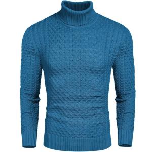 imageCOOFANDY Mens Slim Fit Turtleneck Sweater Casual Knitted Twisted Pullover Solid SweatersPeacock Blue