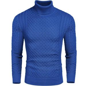 imageCOOFANDY Mens Slim Fit Turtleneck Sweater Casual Knitted Twisted Pullover Solid SweatersRoyal Blue