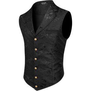 imageCOOFANDY Mens Suit Vest Paisley Floral Victorian Vests Gothic Steampunk Formal Waistcoat Tuxedo Vests with Notched LapelsBlack