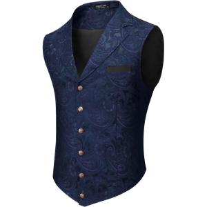 imageCOOFANDY Mens Suit Vest Paisley Floral Victorian Vests Gothic Steampunk Formal Waistcoat Tuxedo Vests with Notched LapelsNavy Blue