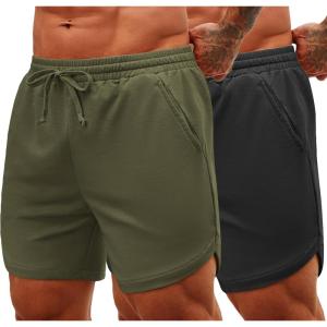 imageCOOFANDY Mens Sweat Shorts 2 Pack 7quot Gym Workout Drawstring Jogger Shorts with PocketsArmy GreenBlack