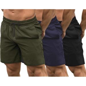 imageCOOFANDY Mens Sweat Shorts 2 Pack 7quot Gym Workout Drawstring Jogger Shorts with PocketsBlackArmy GreenNavy Blue