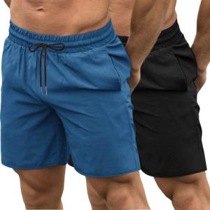 imageCOOFANDY Mens Sweat Shorts 2 Pack 7quot Gym Workout Drawstring Jogger Shorts with PocketsBlackBlue