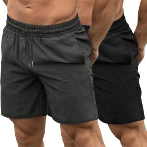 imageCOOFANDY Mens Sweat Shorts 2 Pack 7quot Gym Workout Drawstring Jogger Shorts with PocketsBlackDark Grey