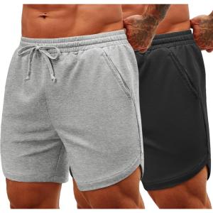 imageCOOFANDY Mens Sweat Shorts 2 Pack 7quot Gym Workout Drawstring Jogger Shorts with PocketsBlackGrey